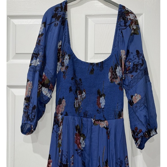 Free People Morning Glory Blue Floral Handkerchief Hem Maxi Dress Size XS - Picture 6 of 13